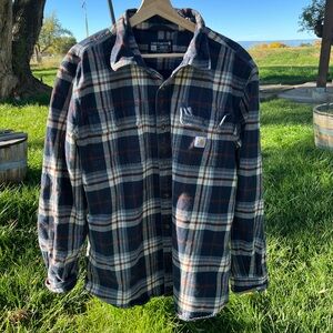 Carhartt Men's Blue and White Heavy Weight Plaid Shirt (Shacket)